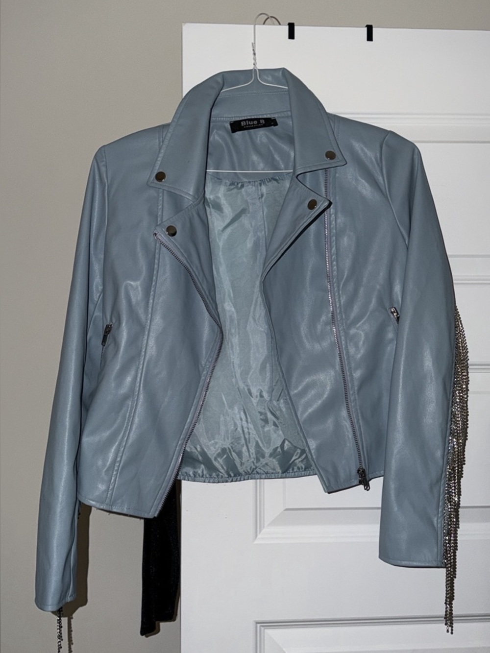 Rhinestone fringe leather jacket